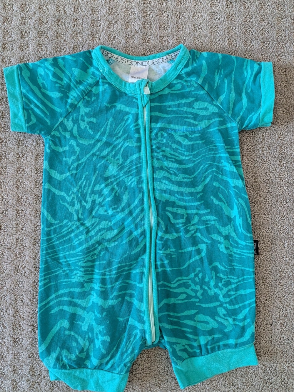 Bonds Wondersuit Zippy Zebra-Print Short Sleeve Romper PJ's 6-12 Months